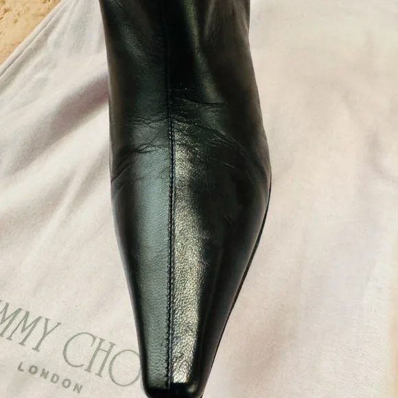 Jimmy Choo Black Pointed-Toe Knee-High Stiletto Boots - Picture 3 of 7